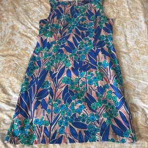 Brooks Brothers colorful sleeveless pencil dress Back zipper 100% cotton Size 14